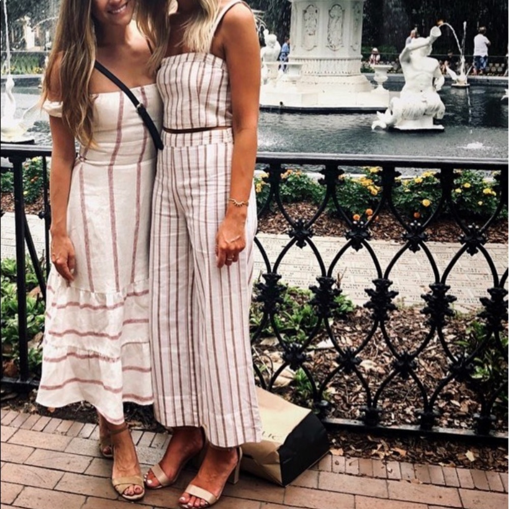 Abercrombie & Fitch Cream Striped Cropped Wide-Leg Jumpsuit